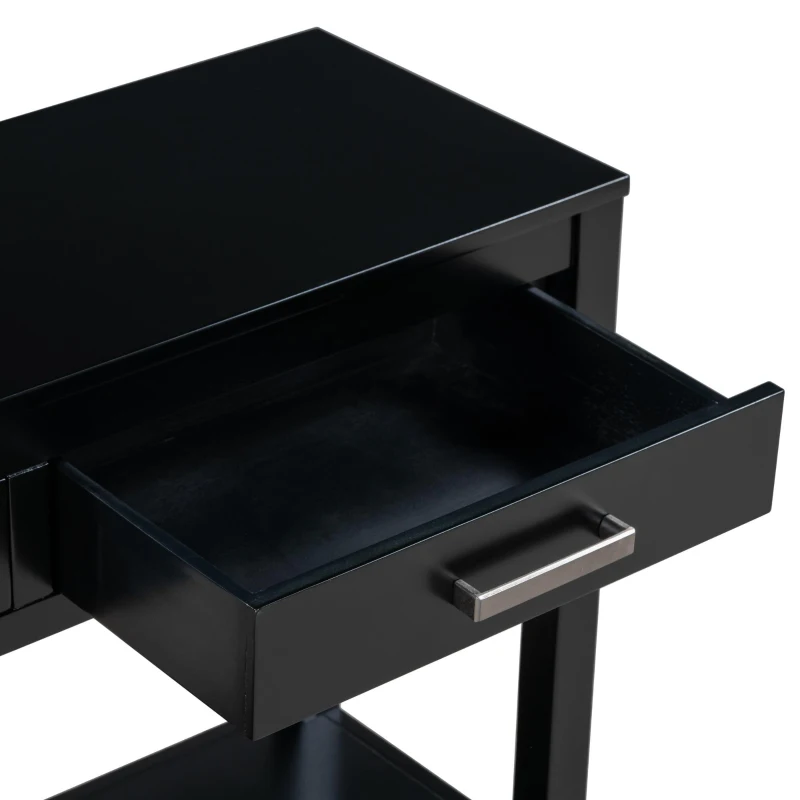 Farmhouse Entryway Table with Wide Top and Open Bottom Shelf, Minimalist Console with Adjustable Feet, 59'' L x 14'' W x 31.5'' H, Black