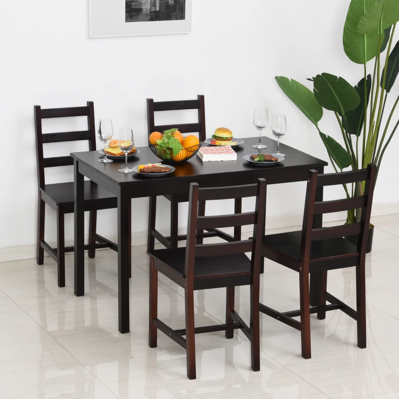 HOMCOM Dining Table Set for 4, 5 Piece Modern Kitchen Table and Chairs, Solid Wood Dining Room Set for Small Spaces, Breakfast Nook, Chestnut Brown