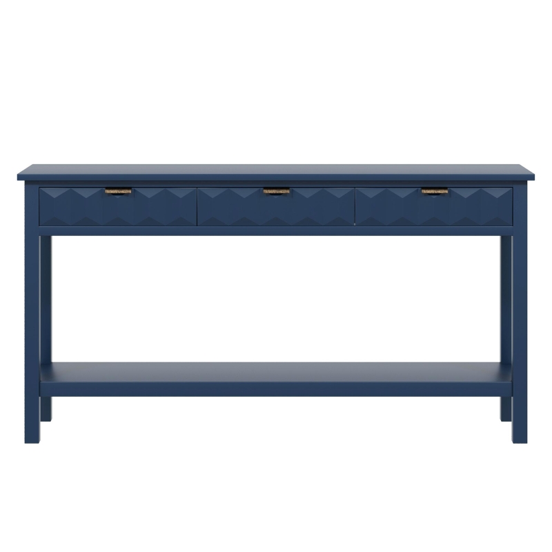 Modern Entryway Table with Bottom Shelf and Iron Handles, Multi-Functional Console with Wide Surface, 60'' L x 15.5'' W x 31'' H, Navy Blue