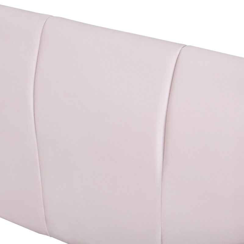 Queen Size Upholstered Platform Bed with Bedside Desk and Round Stool, Low-Profile Bed with Safety Rails, 85'' L x 73'' W x 29'' H, Pink