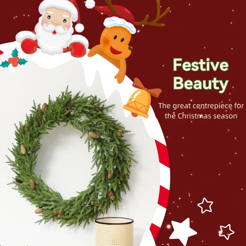 HOMCOM 36 inch Christmas Wreath, Artificial Norfolk Pine Wreath with Pine Cones and Realistic Branches for Door, Wall