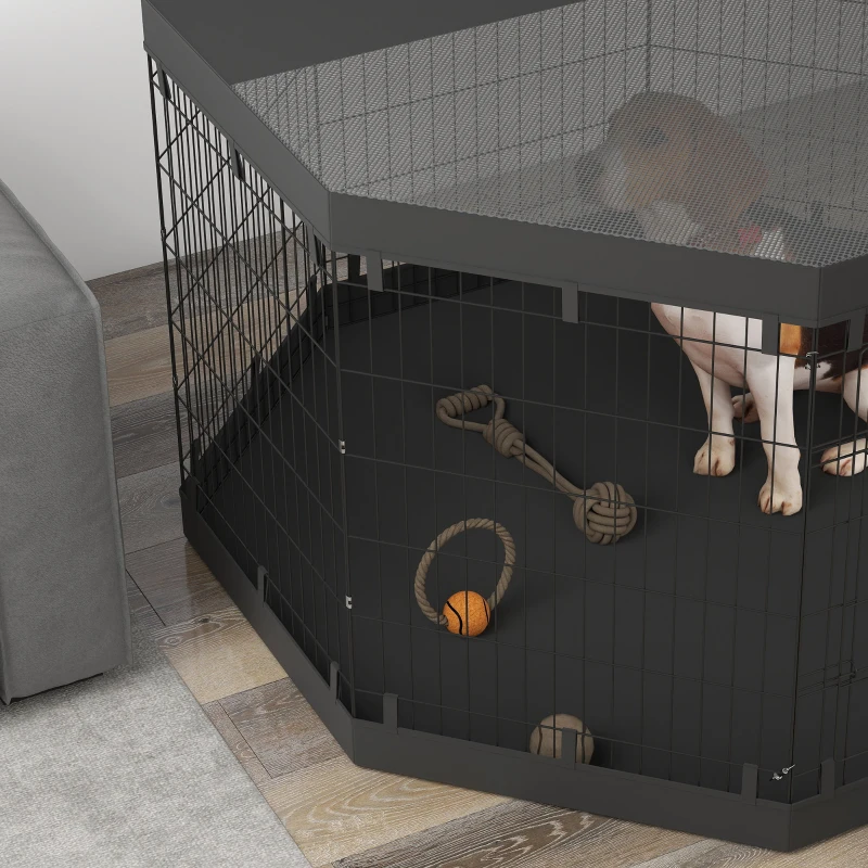 PawHut 8 Panels Foldable Dog Playpen with Bottom Pad & Top Cover, 36" High