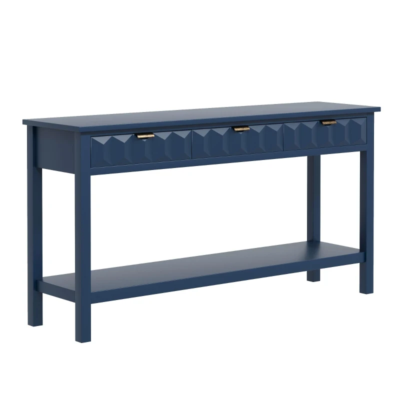 Modern Entryway Table with Bottom Shelf and Iron Handles, Multi-Functional Console with Wide Surface, 60'' L x 15.5'' W x 31'' H, Navy Blue