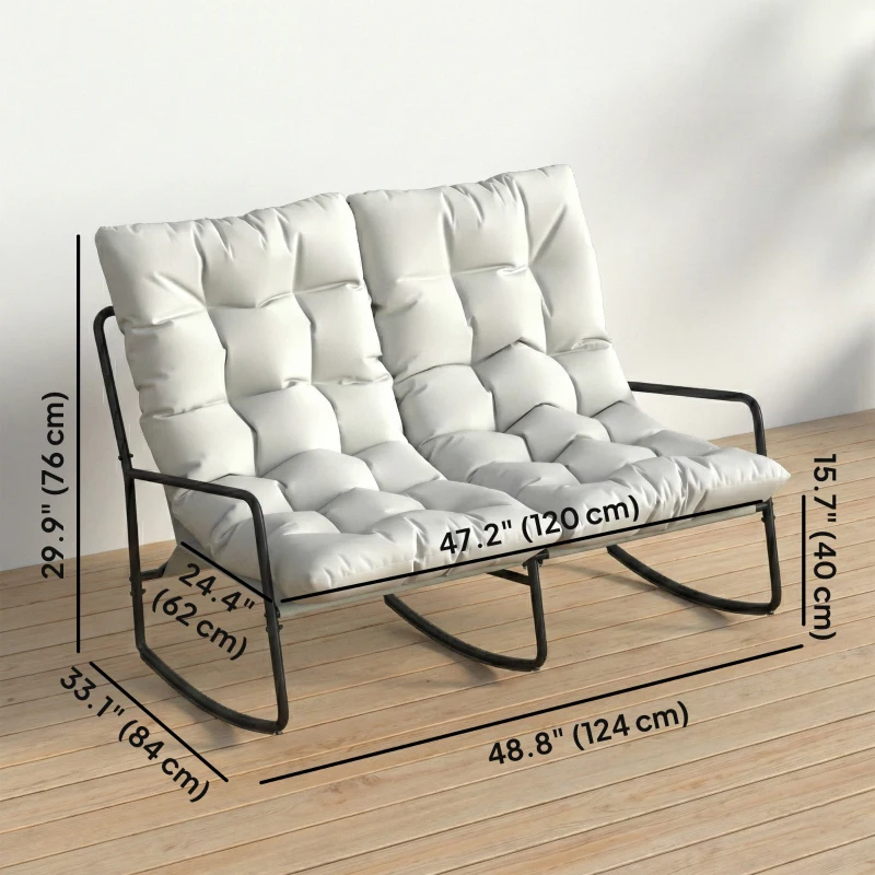Outsunny 2-Person Outdoor Rocking Chair, Rocking Outdoor Bench with Cushions and Mesh Seat, 528 LBS Capacity, Light Grey
