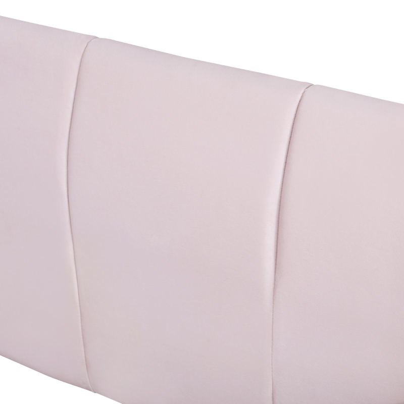 Full Size Upholstered Bed with Built-in Bedside Desk and Round Stool, Solid Bedboard with Plywood & MDF Frame, 80'' L x 68'' W x 29'' H, Pink