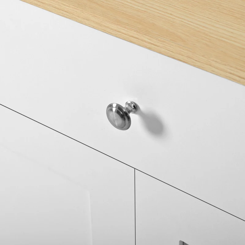 Modern Sideboard Buffet Cabinet with 3 Drawers and 4 Doors, Rustic Storage with Adjustable Shelves, 55'' L x 14.5'' W x 29.5'' H, White+Wood