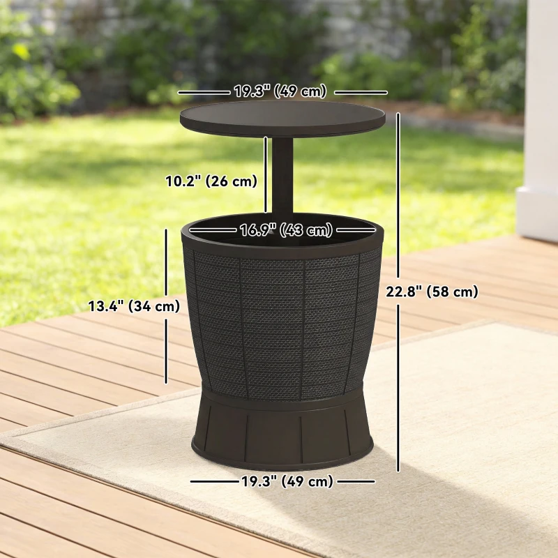 Outsunny 11 Gallon Patio Cooler Side Table, Outdoor Cooler Bar Table with Height Adjustable Top, Drainage Plug, Brown