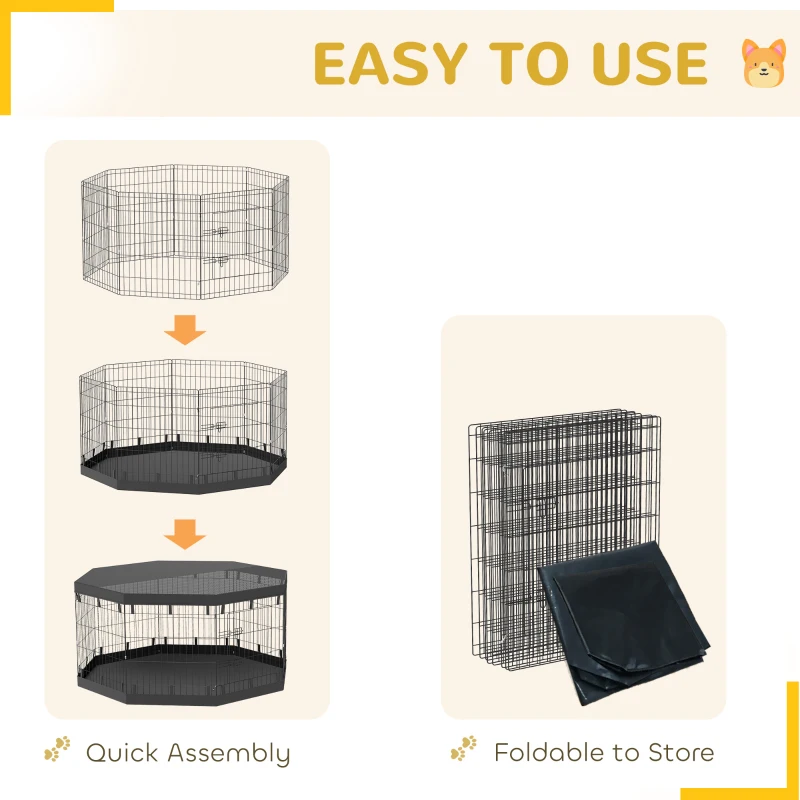 PawHut 8 Panels Foldable Dog Playpen with Bottom Pad & Top Cover, 30" High
