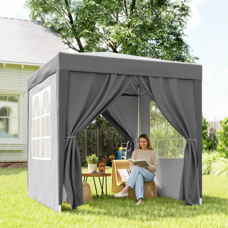 Outsunny 6.6'x6.6' Pop Up Canopy Tent with Sidewalls, Instant Sun Shelter Camping Gazebo with Carry Bag, Grey