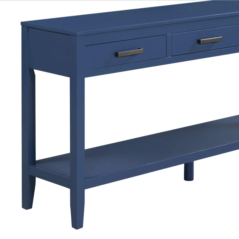 Farmhouse Entryway Table with Wide Top and Open Bottom Shelf, Minimalist Console with Adjustable Feet, 59'' L x 14'' W x 31.5'' H, Navy Blue