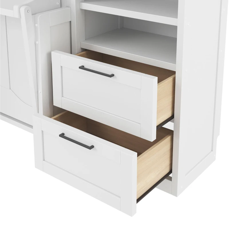 Queen Size Murphy Wall Bed with Built‑in Wardrobes, Drawers, Space‑Saving Bed with Integrated Storage, 113.5'' L x 16.5'' W x 87'' H, White