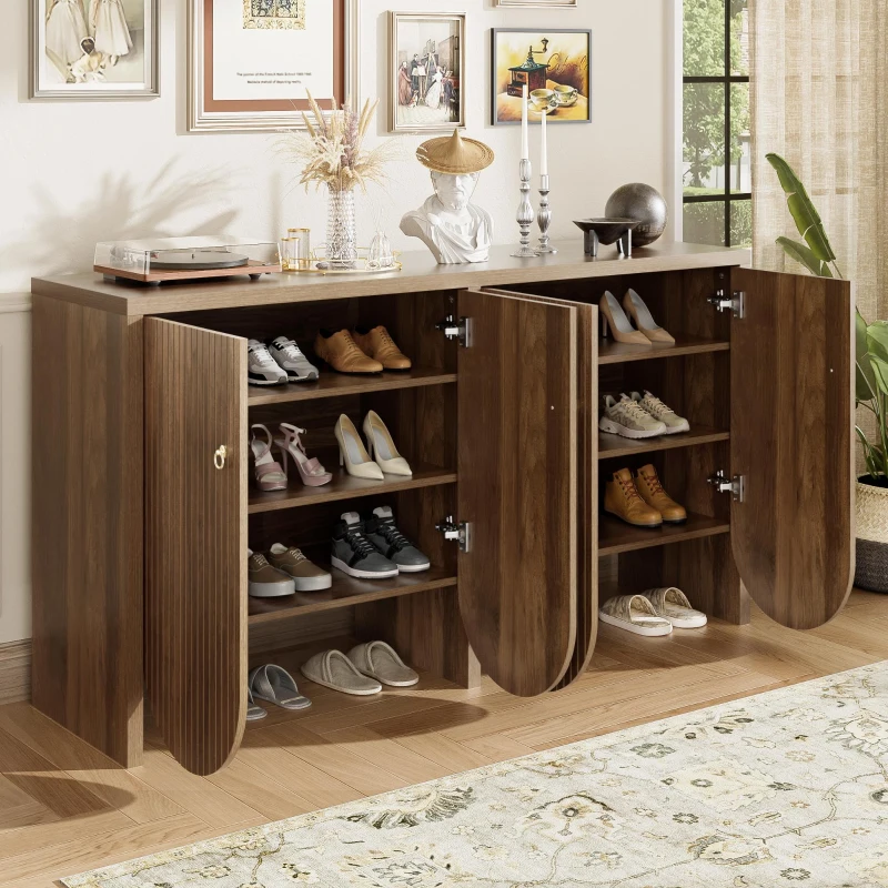 Modern Sideboard with Ample Storage & Adjustable Shelves, Versatile Cabinet for Living & Dining Room, 58'' L x 15.5'' W x 31.5'' H, Natural