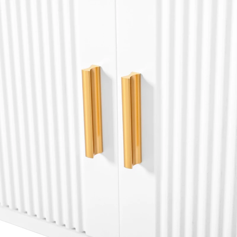 Modern TV Cabinet with Textured Doors, 4 Drawers & 2 Cabinets, Solid TV Stand with Metal Handles and Legs, 69'' L x 12'' W x 17.5'' H, White