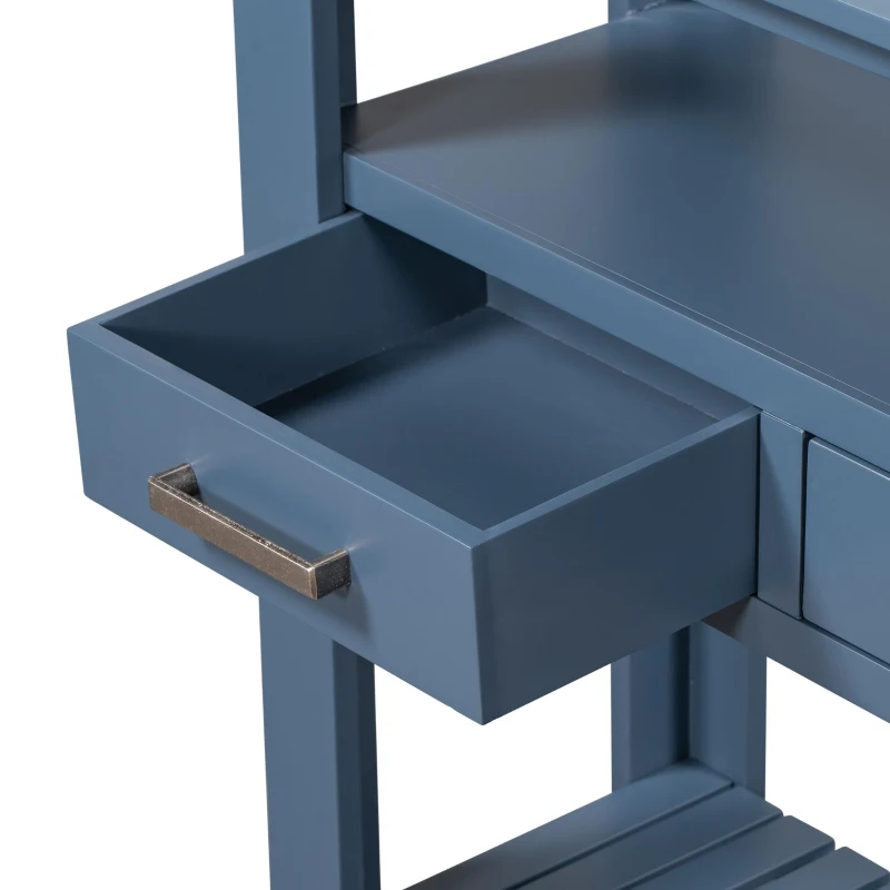 Large Entryway Console with 4 Drawers and 3-Tier Open Shelves, Versatile Table with Adjustable Feet, 62'' L x 14'' W x 32'' H, Navy Blue