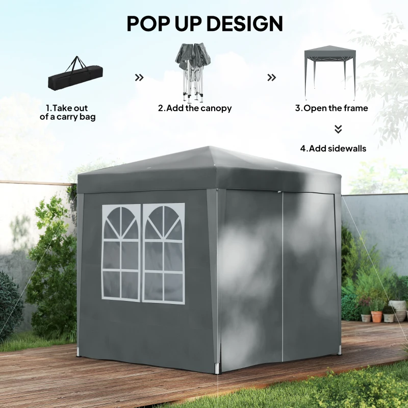 Outsunny 6.6'x6.6' Pop Up Canopy Tent with Sidewalls, Instant Sun Shelter Camping Gazebo with Carry Bag, Grey