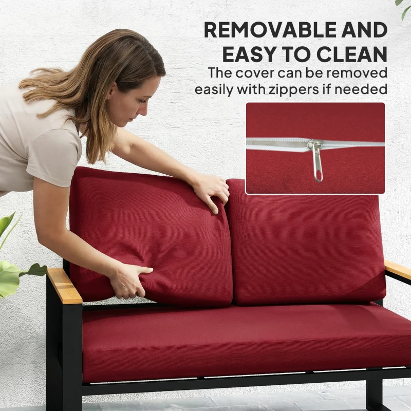 Outsunny 2 Seater 5" Thick Outdoor Seat Cushions with 7" Backrest, Loveseat Outdoor Furniture Cushions, Wine Red