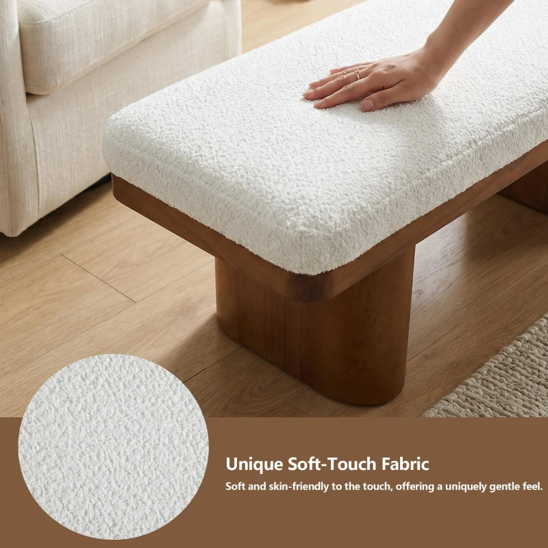 End-of-Bed Bench with Velvet Upholstery and High‑Density Foam Seat, Modern Ottoman with Rubberwood Legs, 47'' L x 17'' W x 17'' H, Walnut