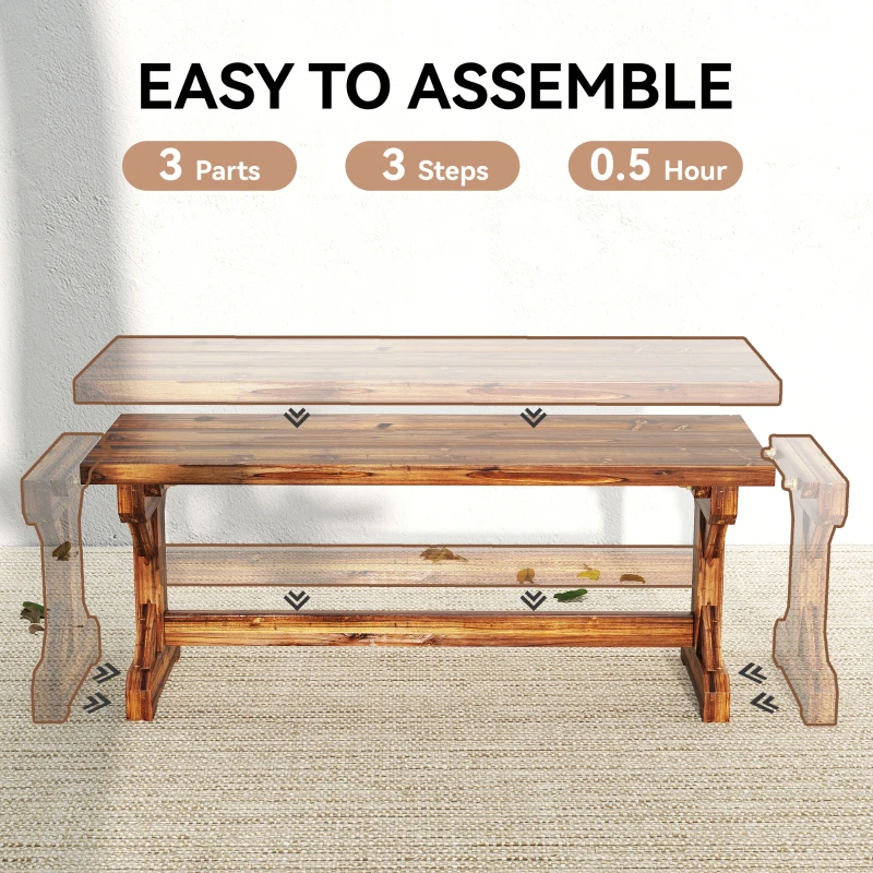 Outsunny Rustic Outdoor Wooden Bench, Backless Garden Bench Patio Loveseat with X-Shape Base for Porch, Park, Carbonized