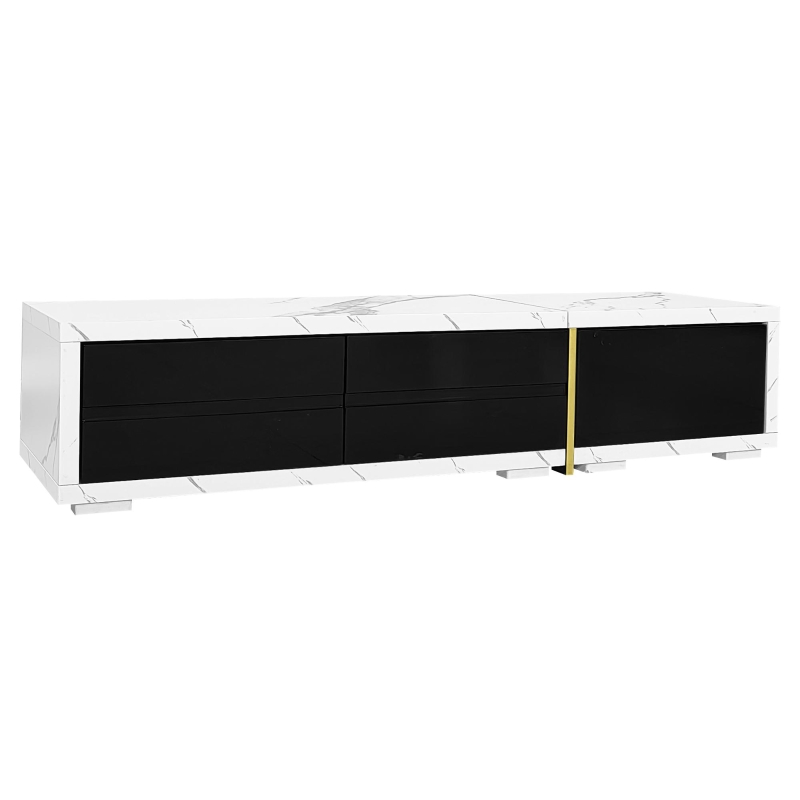 Modern TV Cabinet with Rotatable Design and Generous Storage, Adjustable TV Stand for living spaces, 102.5'' L x 16'' W x 12'' H, Black+White