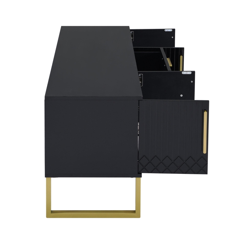 Modern TV Cabinet with Centre Drawers and Internal Shelves, Floor-Standing Console with Cable Management, 67'' L x 15.5'' W x 20.5'' H, Black