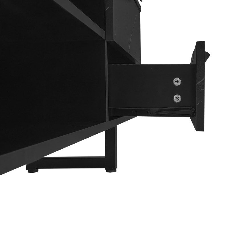 Modern TV Cabinet with 2 Doors, Drawers and Open Shelves, Stylish Storage Cabinet with LED Lighting, 78.5'' L x 20'' W x 15'' H, Black+Wood