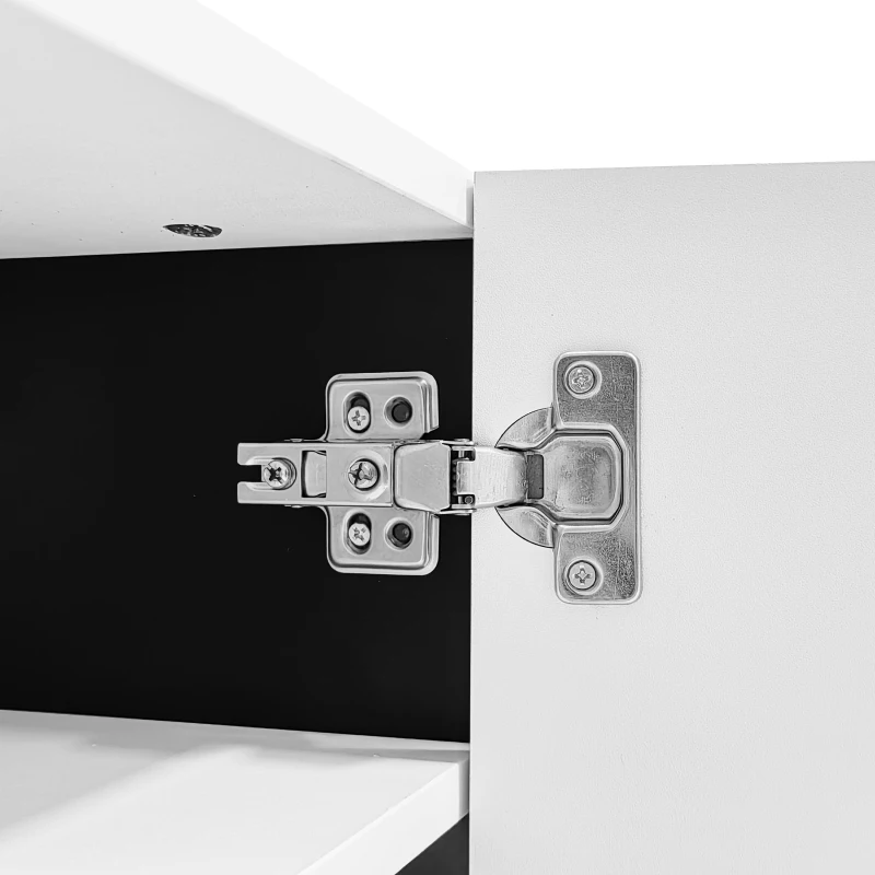 Modern TV Cabinet with Ample Storage and Soft-Close Hinges, Sturdy TV Stand for Living Rooms, 74.5'' L x 14'' W x 17.5'' H, Black+White