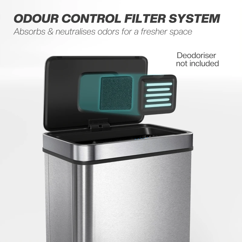 HOMCOM 13.2 Gallon Sensor Can, Automatic Garbage Can with Soft-Close Lid, Fingerprint-Proof Stainless Steel, Silver