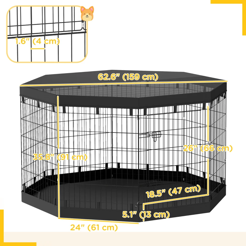 PawHut 8 Panels Foldable Dog Playpen with Bottom Pad & Top Cover, 36" High