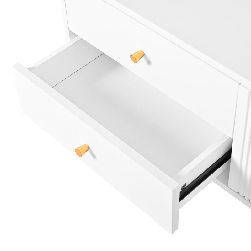 Modern TV Cabinet with Textured Doors, 4 Drawers & 2 Cabinets, Solid TV Stand with Metal Handles and Legs, 69'' L x 12'' W x 17.5'' H, White