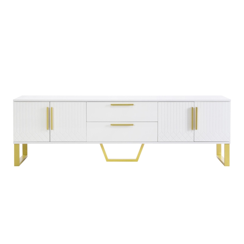 Modern TV Cabinet with Centre Drawers and Internal Shelves, Floor-Standing Console with Cable Management, 67'' L x 15.5'' W x 20.5'' H, White