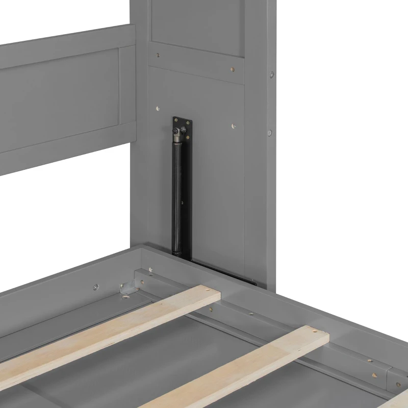 Queen Size Murphy Wall Bed with Dual Piston Mechanism and Shelves, Fold-Away Bed with Flexible Slat, 94'' L x 82'' W x 88.5'' H, Gray