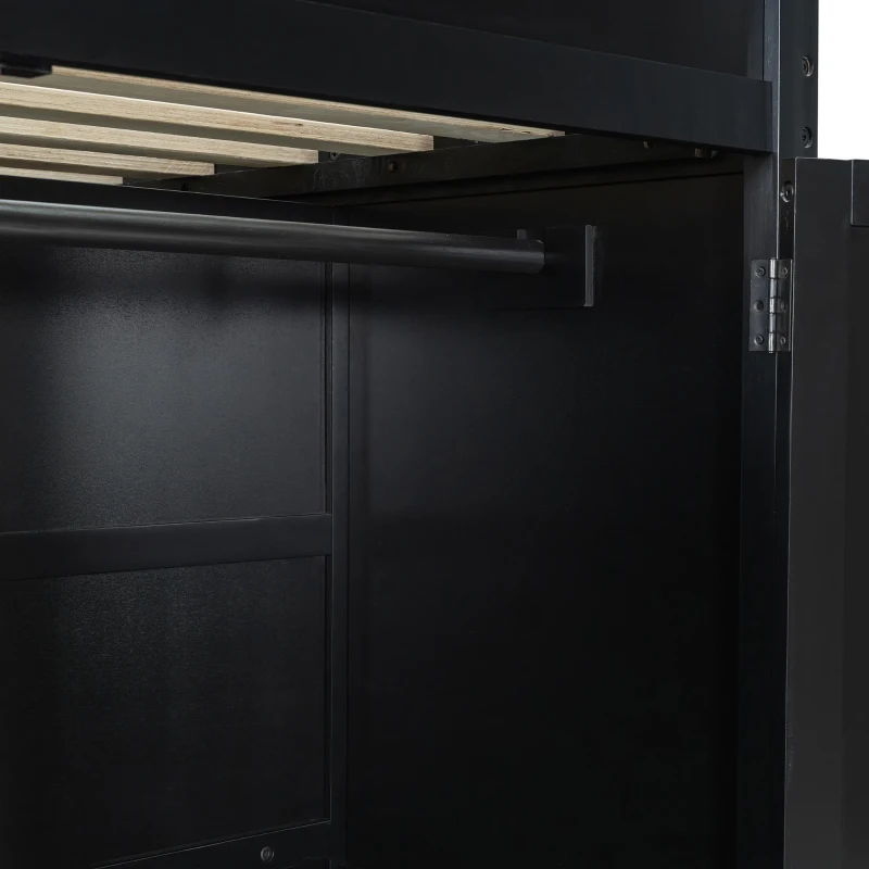 Full Size Wood Loft Bed with USB Port and Ample Storage, Gamer-Inspired Bed Frame with Built-In Desk, 78.5'' L x 56.5'' W x 65'' H, Blue