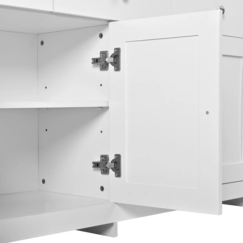 Modern Sideboard Buffet Cabinet with 3 Drawers and 4 Doors, Rustic Storage with Adjustable Shelves, 55'' L x 14.5'' W x 29.5'' H, White+Wood