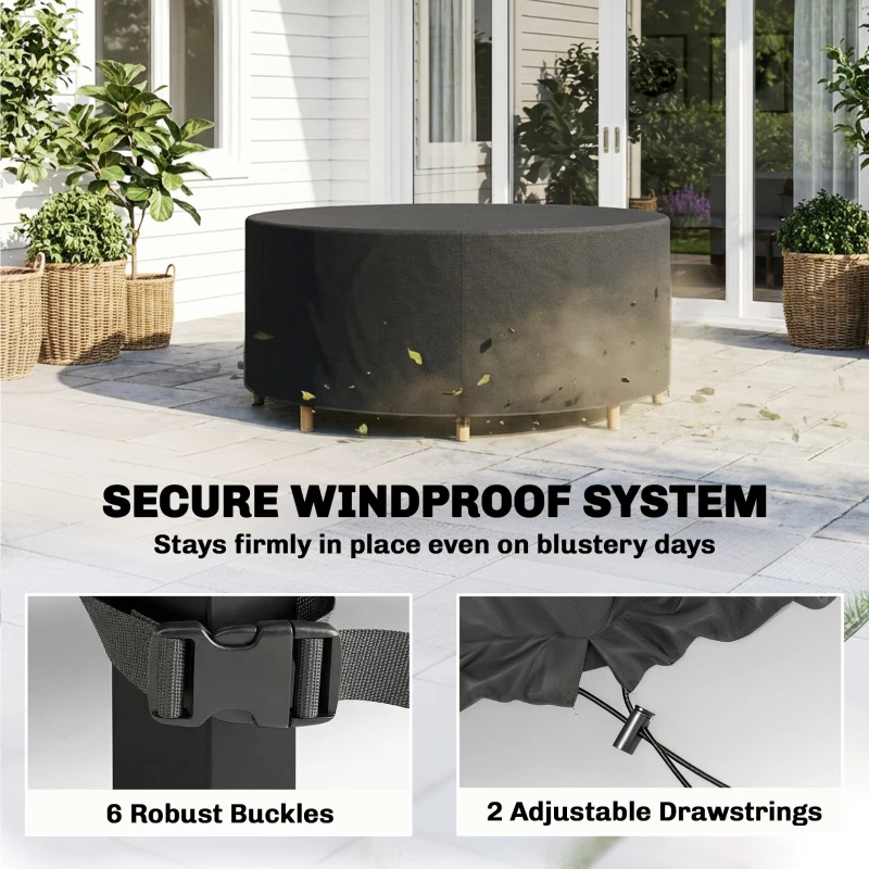 Outsunny Heavy Duty Outdoor Patio Furniture Cover, Waterproof Round Table Cover for Weather Protection 84.3" Dia. x 27.6"H, Black