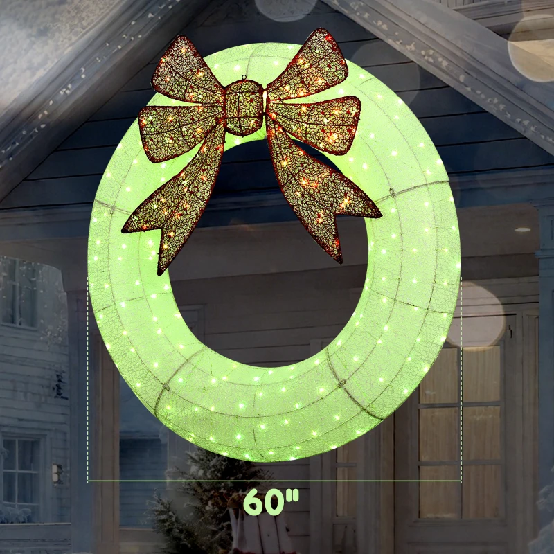Outsunny 60 Inch Lighted Wreath Decoration with Dual Color LED, Christmas Wreath with Daily Timer, Remote for Indoor Outdoor