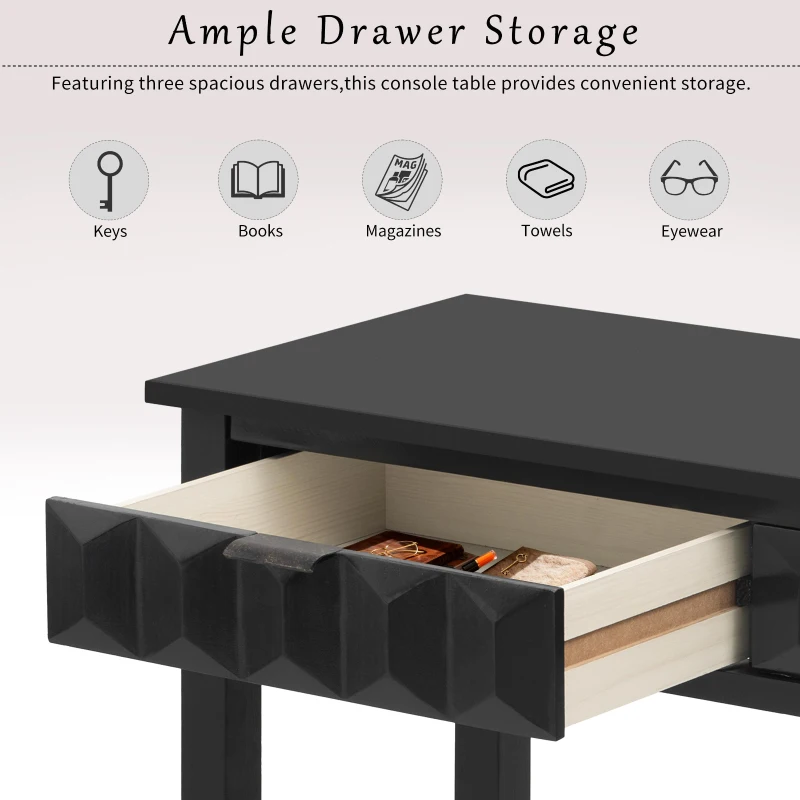 Modern Entryway Table with Bottom Open Shelf and Iron Handles, Multi-Functional Console with Wide Surface, 60'' L x 15.5'' W x 31'' H, Black