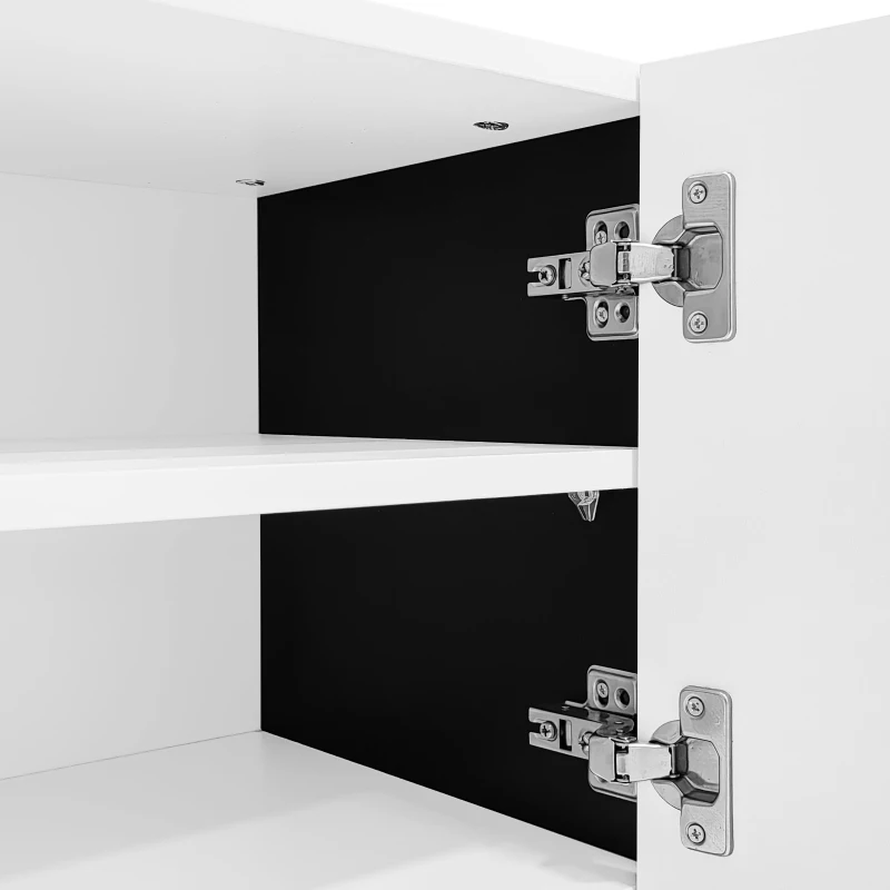 Modern TV Cabinet with Ample Storage and Soft-Close Hinges, Sturdy TV Stand for Living Rooms, 74.5'' L x 14'' W x 17.5'' H, Black+White