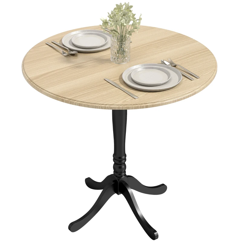 HOMCOM Dining Table for 2-4 People, Modern Round Kitchen Table with Pedestal Steel Base, 80cm, Natural Wood and Black