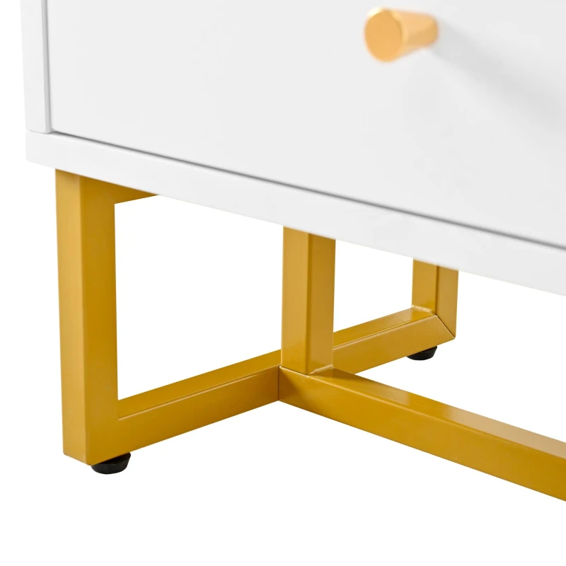 Modern TV Cabinet with Textured Doors, 4 Drawers & 2 Cabinets, Solid TV Stand with Metal Handles and Legs, 69'' L x 12'' W x 17.5'' H, White