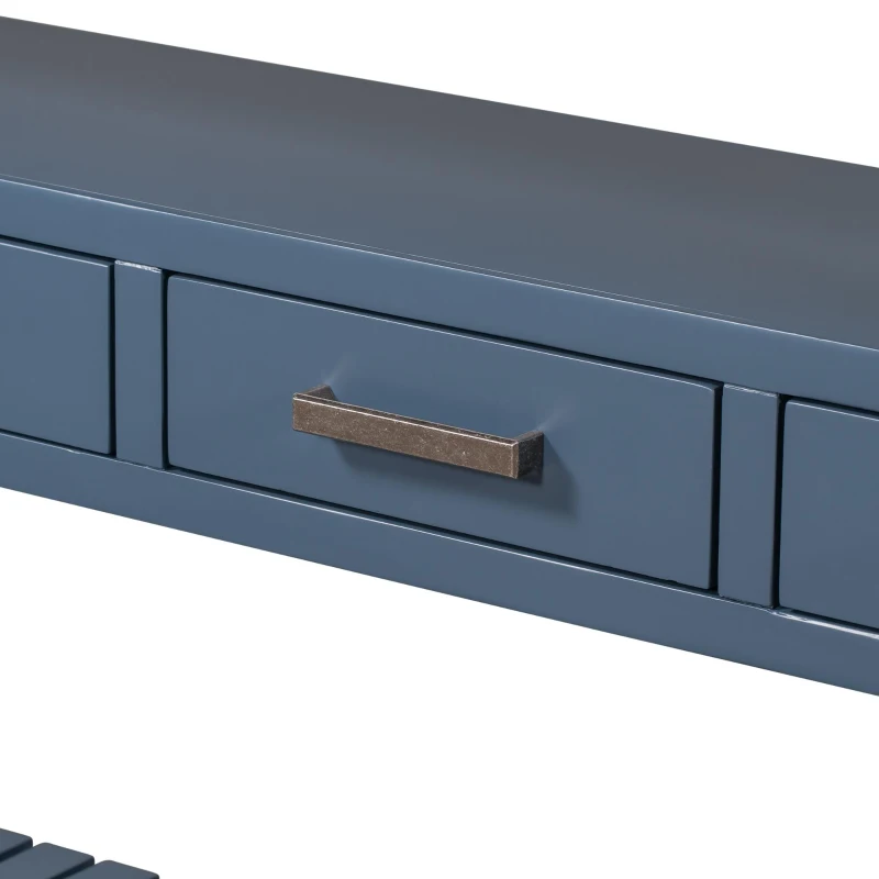 Large Entryway Console with 4 Drawers and 3-Tier Open Shelves, Versatile Table with Adjustable Feet, 62'' L x 14'' W x 32'' H, Navy Blue