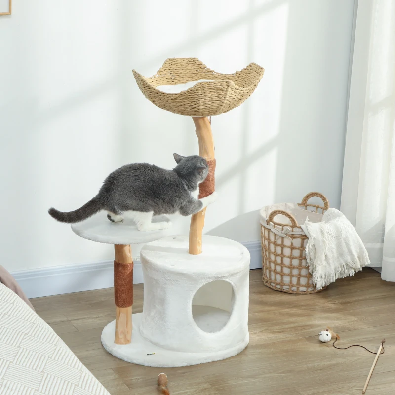 PawHut 40" Real Wood Cat Tree, Cat Tower for Indoor Large Adult Cats with Scratching Posts, Condo, Perch, Washable Cushion,