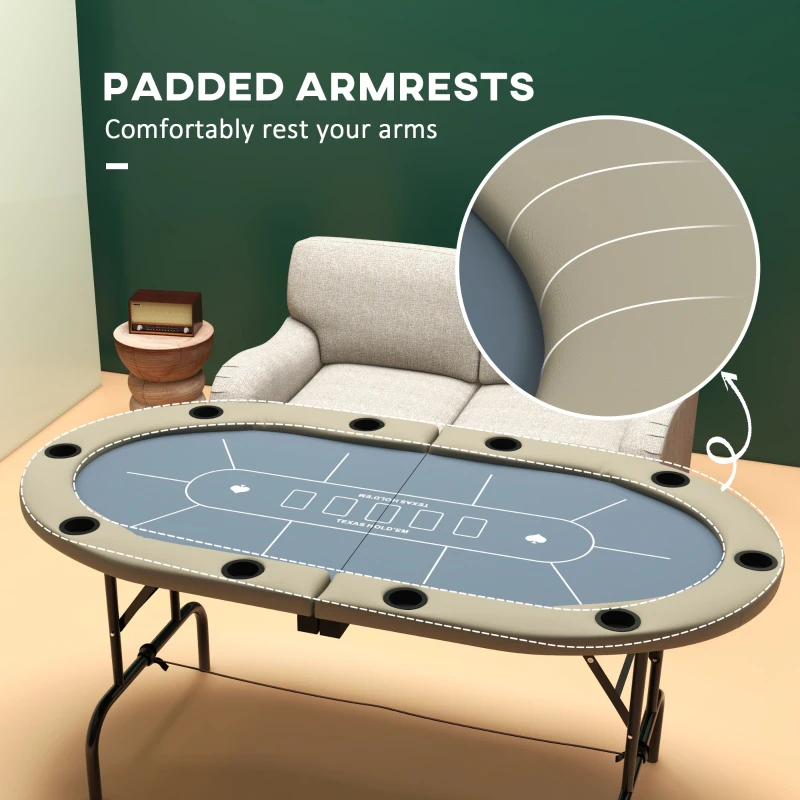 Soozier Foldable Poker Table Blackjack Texas Holdem Poker Game Table with Cup Holders, 70" Oval, Blue