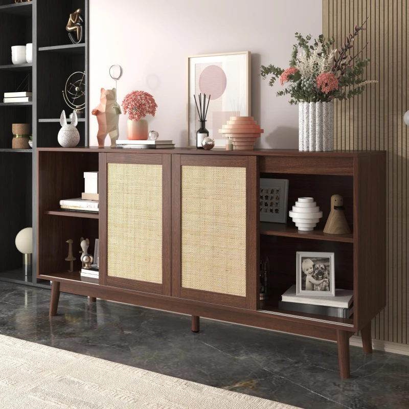 Versatile Sideboard with 3 Doors and 2 Drawers for Ample Storage, Stylish Cabinet for Living & Dining Areas, 61'' L x 14'' W x 31.5'' H, Wood