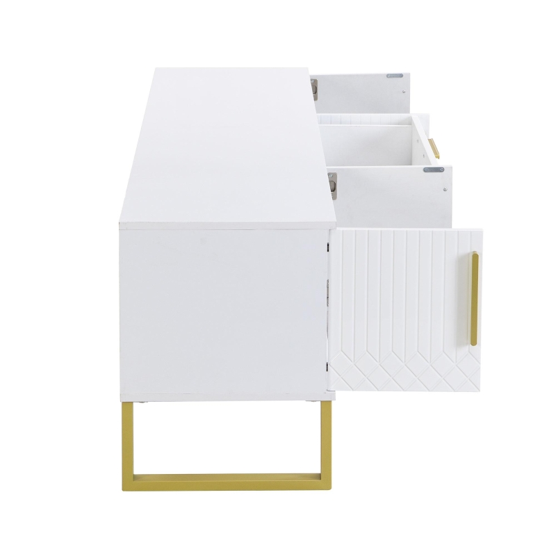 Modern TV Cabinet with Centre Drawers and Internal Shelves, Floor-Standing Console with Cable Management, 67'' L x 15.5'' W x 20.5'' H, White