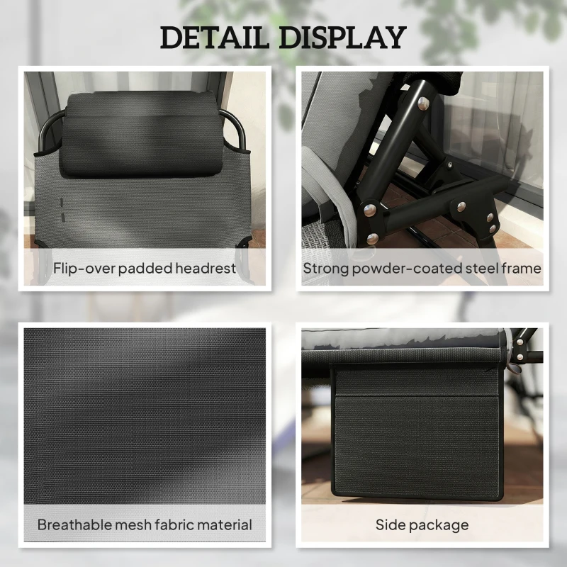 Outsunny Folding Lounge Chair with 4-level Reclining Back & Cushion, Dark Grey