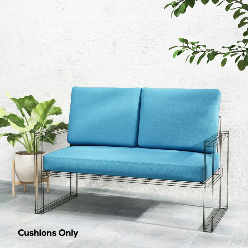 Outsunny 2 Seater 5" Thick Outdoor Seat Cushions with 7" Backrest, Loveseat Outdoor Furniture Cushions, Turquoise