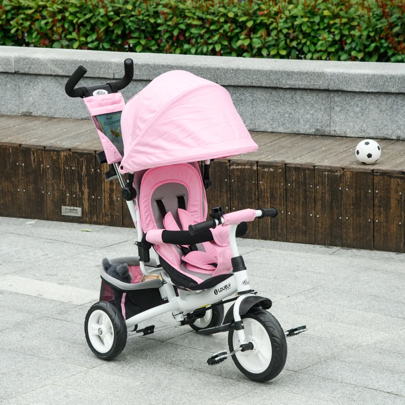 Qaba 6 in 1 Tricycle for Toddler 1-5 Years with Parent-Push Handle, Pink