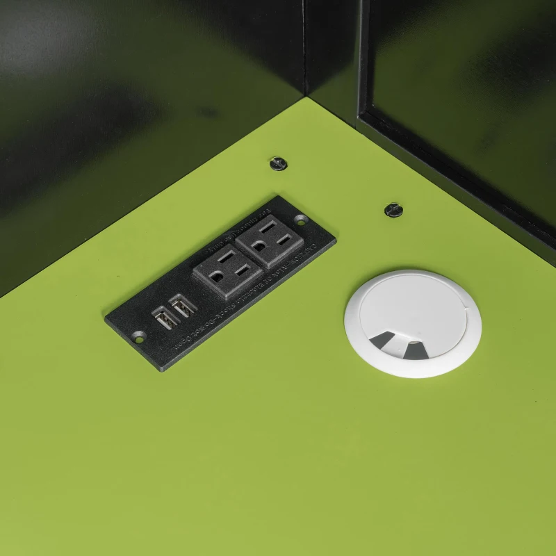 Full Size Wood Loft Bed with Under-Bed Console Storage, Esports-Style Bed Frame with Integrated Work Desk, 93.5'' L x 55.5'' W x 65'' H, Green