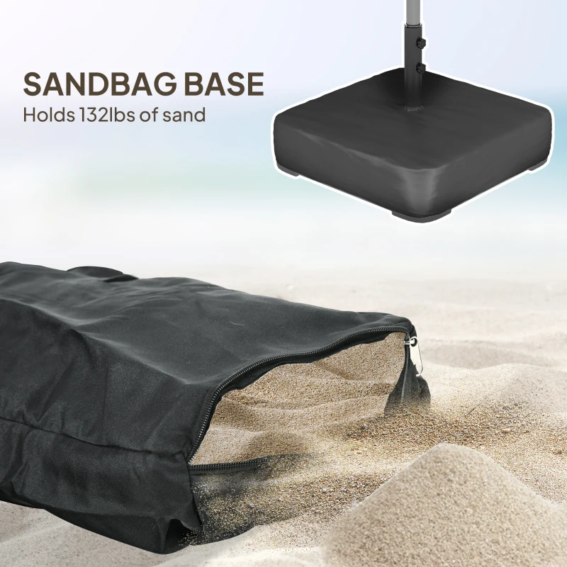 Outsunny Double-sided Outdoor Patio Umbrella with Solar Lights and Base, Dining Table Umbrella Push Button Tilt, Coffee