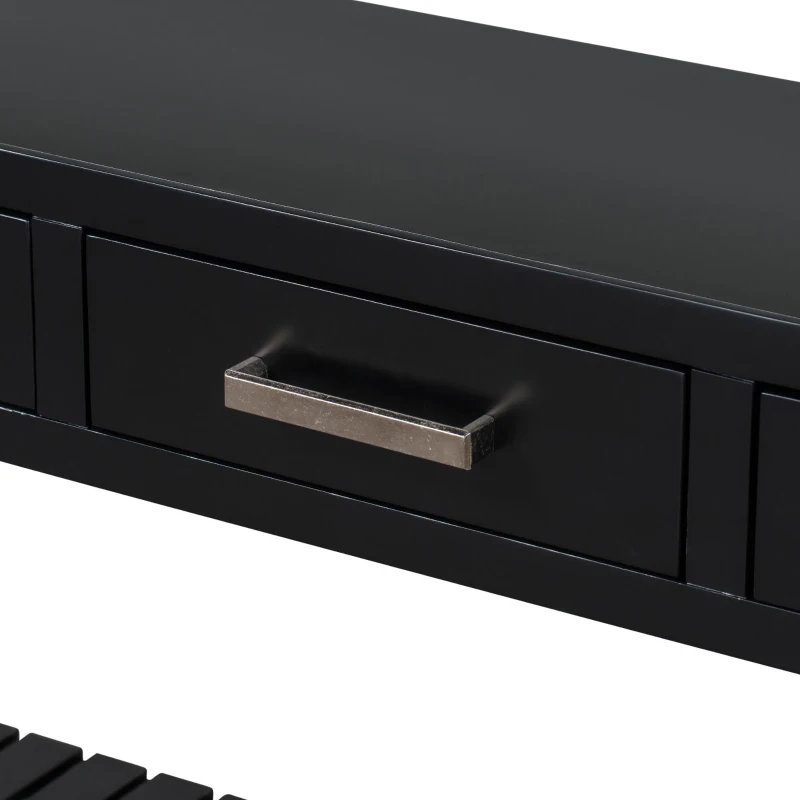 Large Entryway Console with 4 Drawers and 3-Tier Shelves, Sturdy Table with Metal Handlesand Adjustable Feet, 62'' L x 14'' W x 32'' H, Black